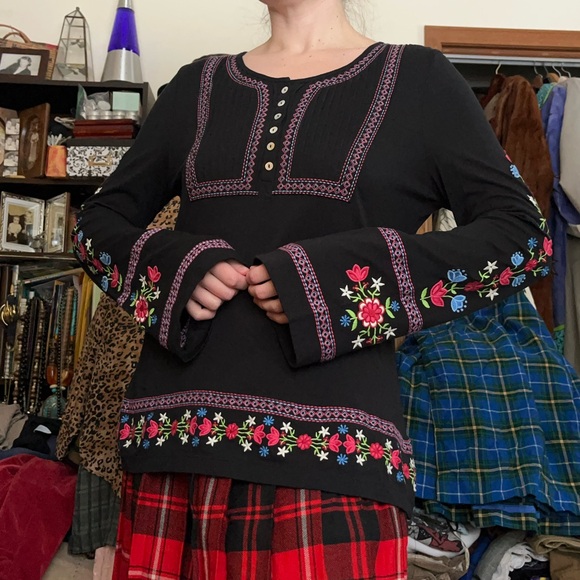 Alp-N-Rock Floral Embroidered Tunic Top Boho Ski Retro Size 5 / S - Picture 4 of 16